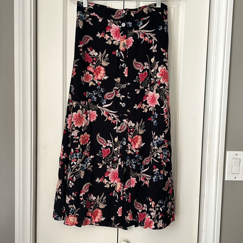 Floral front button down skirt